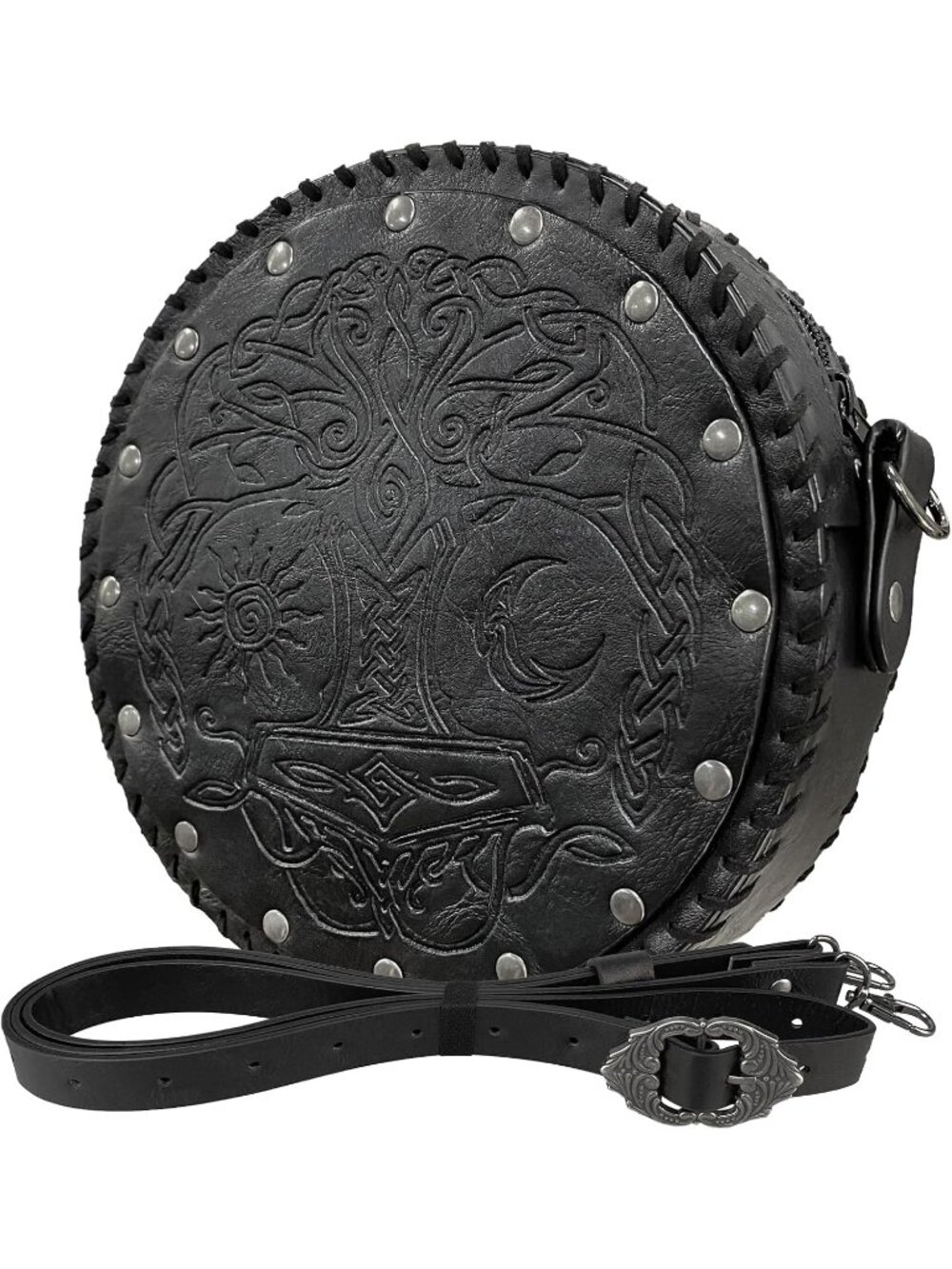 🎃Black B Viking Embossed Crossbody Bag, Nordic Faux Leather Belt Satchel Bag